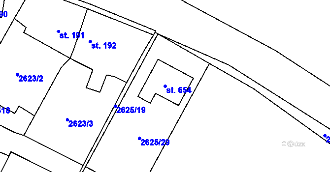 Parcela st. 654 v KÚ Ledce u Plzně, Katastrální mapa