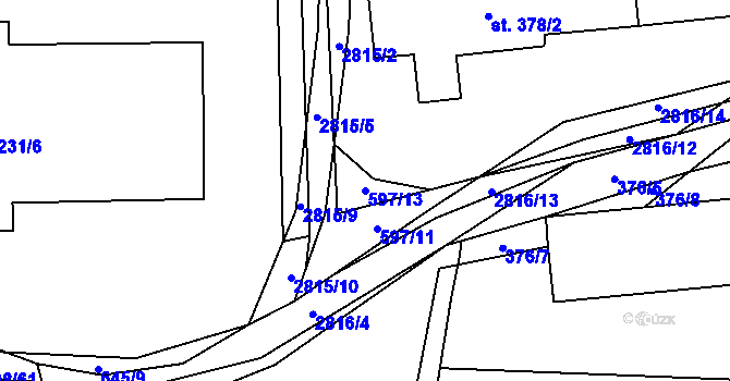 Parcela st. 597/13 v KÚ Ledce u Plzně, Katastrální mapa