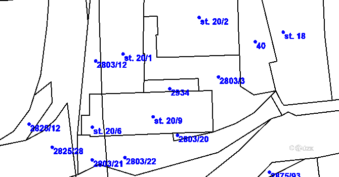 Parcela st. 2934 v KÚ Ledce u Plzně, Katastrální mapa