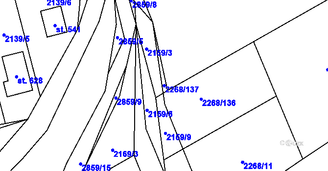 Parcela st. 2268/137 v KÚ Ledce u Plzně, Katastrální mapa