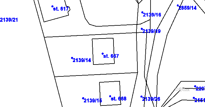 Parcela st. 667 v KÚ Ledce u Plzně, Katastrální mapa