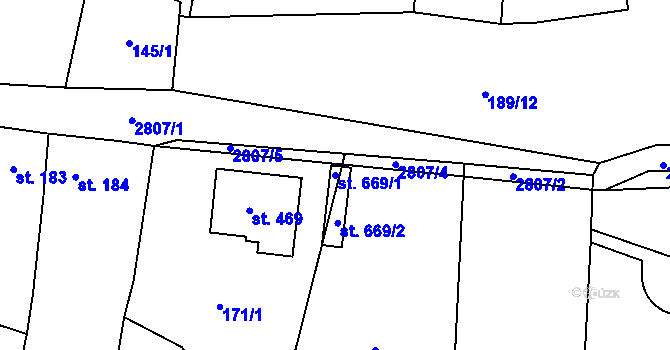 Parcela st. 669/1 v KÚ Ledce u Plzně, Katastrální mapa