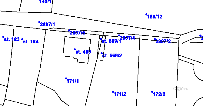 Parcela st. 669/2 v KÚ Ledce u Plzně, Katastrální mapa