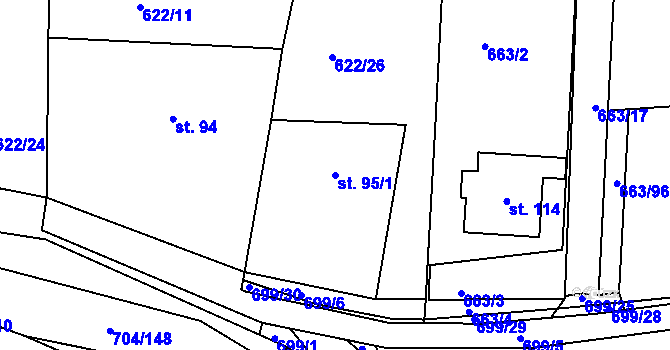 Parcela st. 95/1 v KÚ Příšov, Katastrální mapa