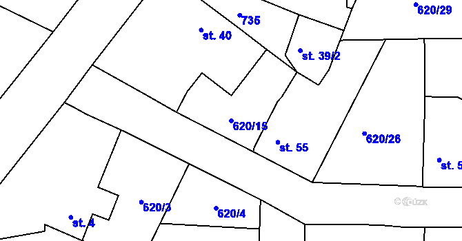 Parcela st. 620/15 v KÚ Příšov, Katastrální mapa