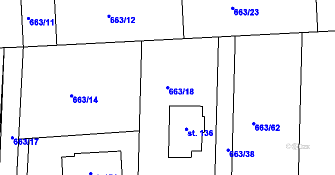 Parcela st. 663/18 v KÚ Příšov, Katastrální mapa