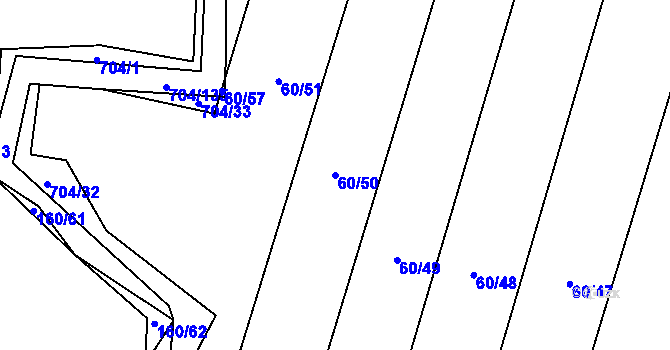 Parcela st. 60/50 v KÚ Příšov, Katastrální mapa
