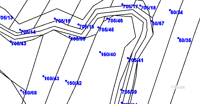 Parcela st. 160/40 v KÚ Příšov, Katastrální mapa
