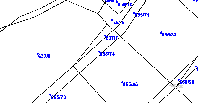 Parcela st. 655/74 v KÚ Příšov, Katastrální mapa