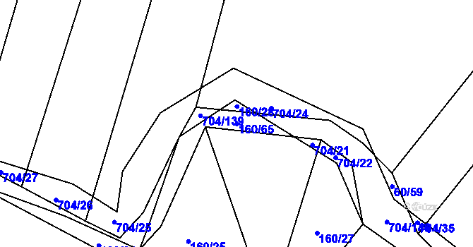 Parcela st. 160/65 v KÚ Příšov, Katastrální mapa