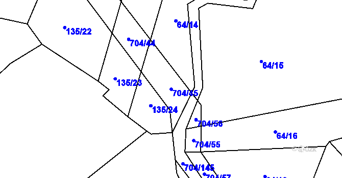 Parcela st. 704/45 v KÚ Příšov, Katastrální mapa