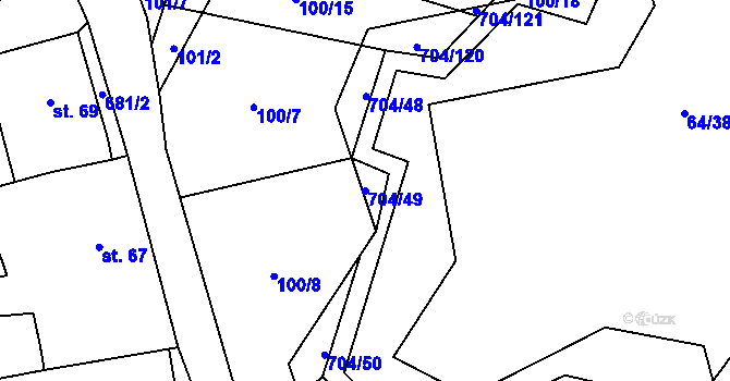 Parcela st. 704/49 v KÚ Příšov, Katastrální mapa