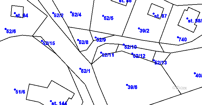 Parcela st. 52/11 v KÚ Příšov, Katastrální mapa