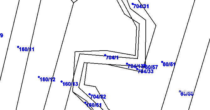 Parcela st. 704/1 v KÚ Příšov, Katastrální mapa