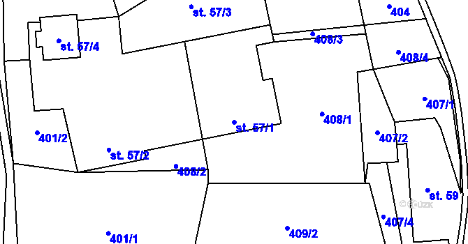 Parcela st. 57/1 v KÚ Ledce, Katastrální mapa