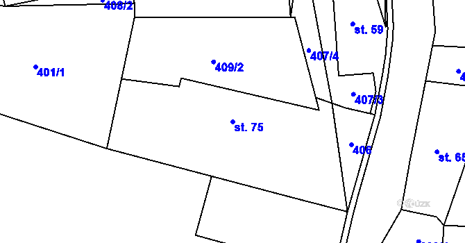Parcela st. 75 v KÚ Ledce, Katastrální mapa
