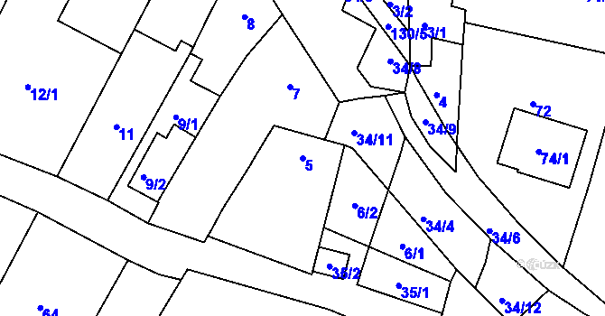 Parcela st. 5 v KÚ Ledce u Židlochovic, Katastrální mapa