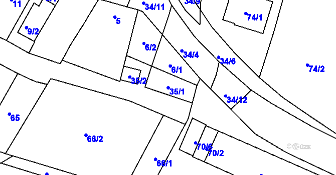 Parcela st. 35/1 v KÚ Ledce u Židlochovic, Katastrální mapa