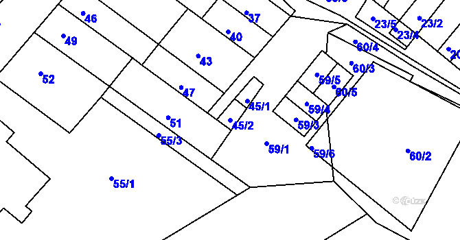 Parcela st. 45/2 v KÚ Ledce u Židlochovic, Katastrální mapa