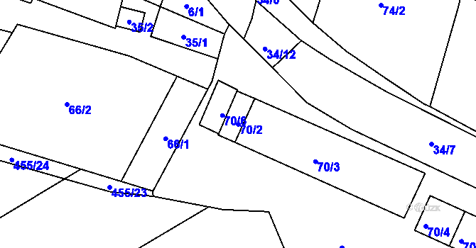 Parcela st. 70/2 v KÚ Ledce u Židlochovic, Katastrální mapa