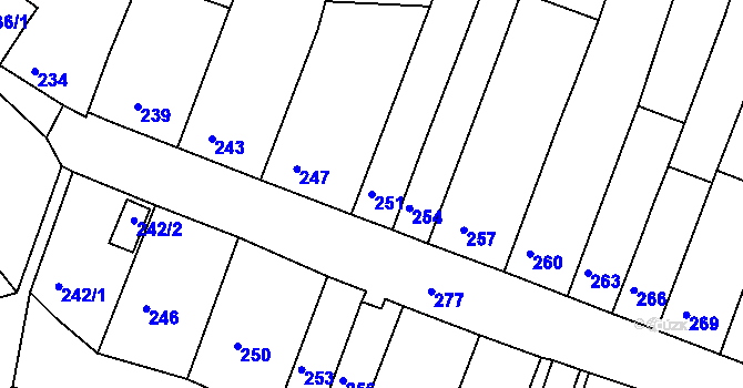 Parcela st. 251 v KÚ Ledce u Židlochovic, Katastrální mapa