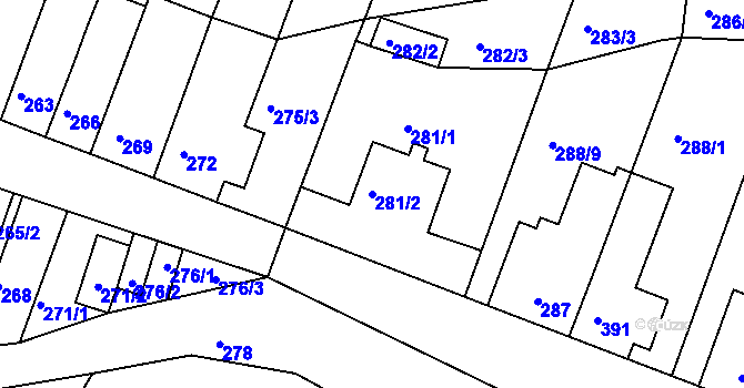 Parcela st. 281/2 v KÚ Ledce u Židlochovic, Katastrální mapa