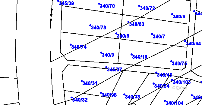 Parcela st. 340/9 v KÚ Ledce u Židlochovic, Katastrální mapa