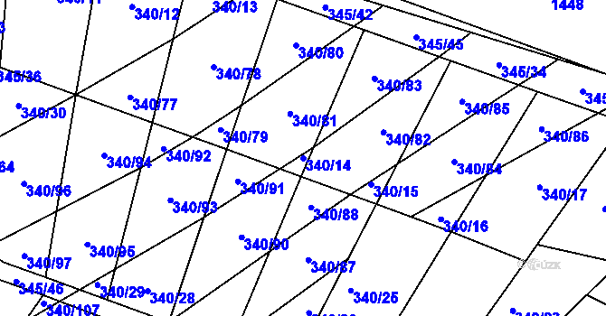 Parcela st. 340/14 v KÚ Ledce u Židlochovic, Katastrální mapa