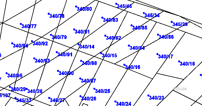 Parcela st. 340/15 v KÚ Ledce u Židlochovic, Katastrální mapa