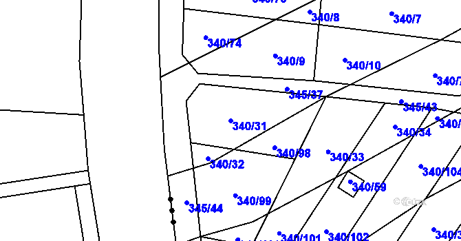 Parcela st. 340/31 v KÚ Ledce u Židlochovic, Katastrální mapa