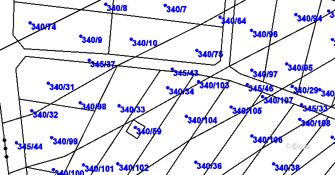 Parcela st. 340/34 v KÚ Ledce u Židlochovic, Katastrální mapa