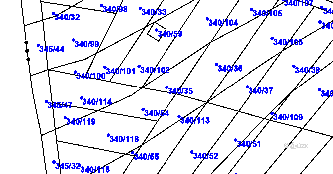 Parcela st. 340/35 v KÚ Ledce u Židlochovic, Katastrální mapa
