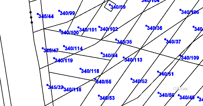 Parcela st. 340/54 v KÚ Ledce u Židlochovic, Katastrální mapa