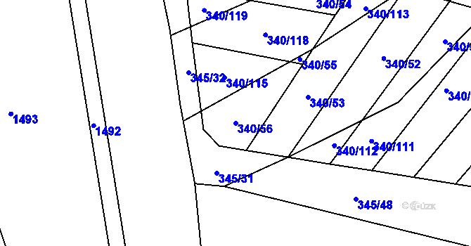 Parcela st. 340/56 v KÚ Ledce u Židlochovic, Katastrální mapa