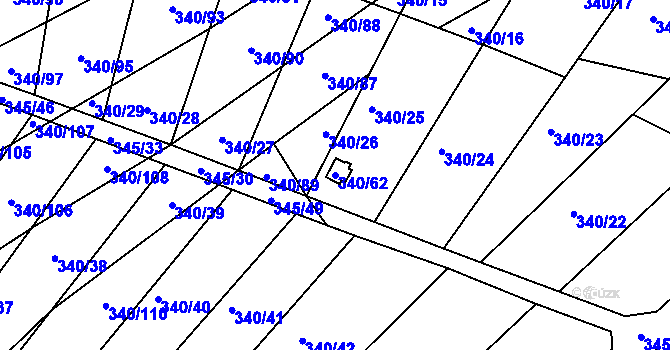 Parcela st. 340/62 v KÚ Ledce u Židlochovic, Katastrální mapa
