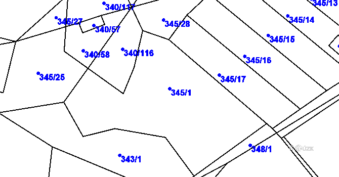 Parcela st. 345/1 v KÚ Ledce u Židlochovic, Katastrální mapa