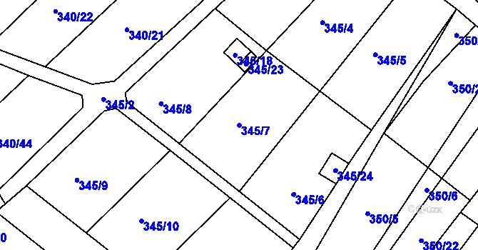Parcela st. 345/7 v KÚ Ledce u Židlochovic, Katastrální mapa