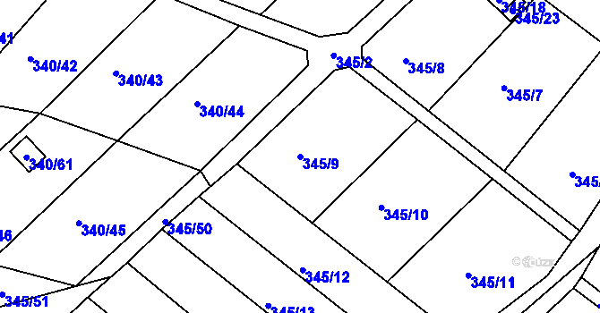Parcela st. 345/9 v KÚ Ledce u Židlochovic, Katastrální mapa