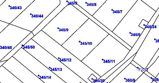 Parcela st. 345/10 v KÚ Ledce u Židlochovic, Katastrální mapa