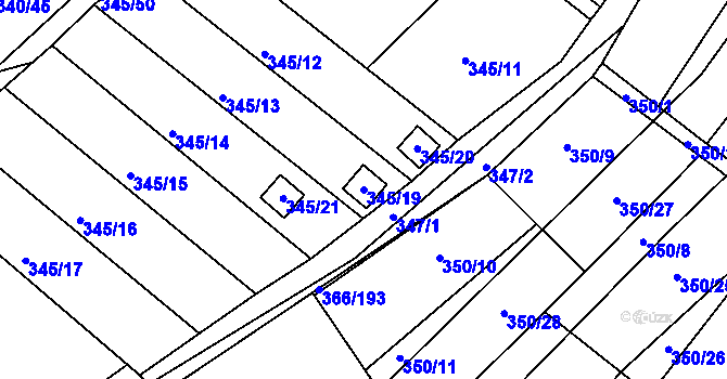 Parcela st. 345/19 v KÚ Ledce u Židlochovic, Katastrální mapa