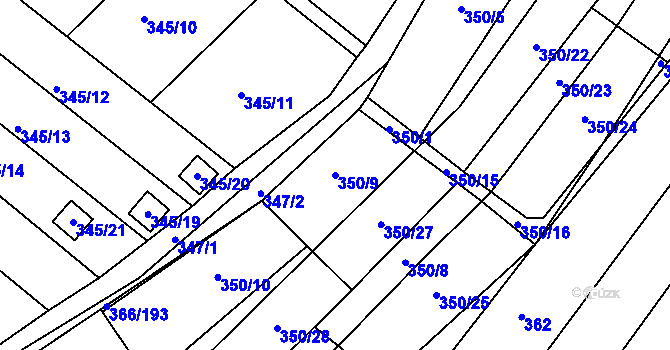 Parcela st. 350/9 v KÚ Ledce u Židlochovic, Katastrální mapa