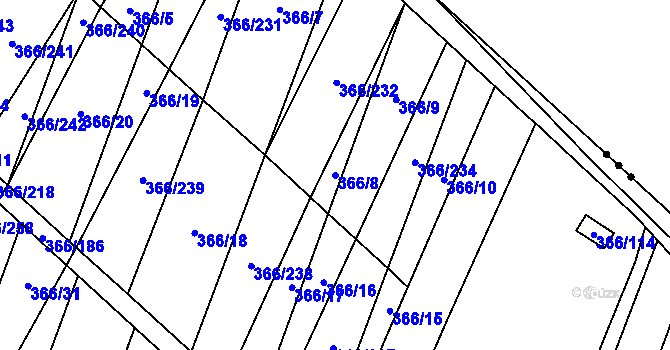 Parcela st. 366/8 v KÚ Ledce u Židlochovic, Katastrální mapa