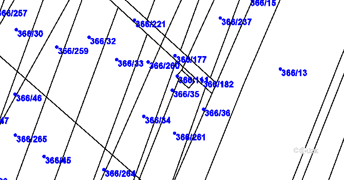 Parcela st. 366/35 v KÚ Ledce u Židlochovic, Katastrální mapa