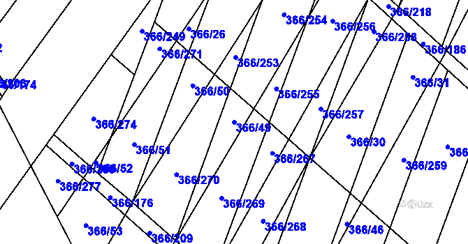 Parcela st. 366/49 v KÚ Ledce u Židlochovic, Katastrální mapa