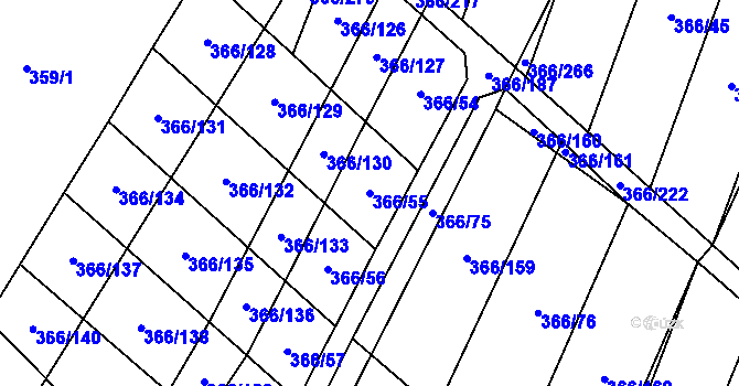 Parcela st. 366/55 v KÚ Ledce u Židlochovic, Katastrální mapa