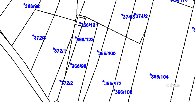 Parcela st. 366/100 v KÚ Ledce u Židlochovic, Katastrální mapa