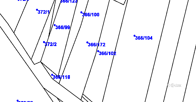 Parcela st. 366/102 v KÚ Ledce u Židlochovic, Katastrální mapa