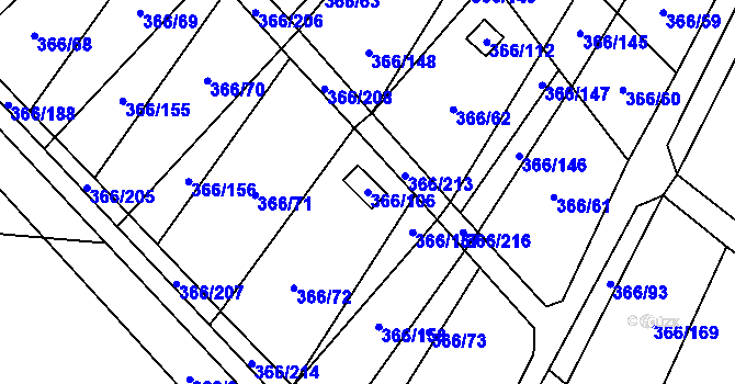 Parcela st. 366/106 v KÚ Ledce u Židlochovic, Katastrální mapa
