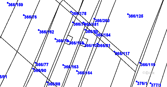 Parcela st. 366/107 v KÚ Ledce u Židlochovic, Katastrální mapa
