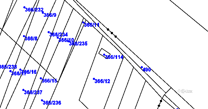 Parcela st. 366/114 v KÚ Ledce u Židlochovic, Katastrální mapa